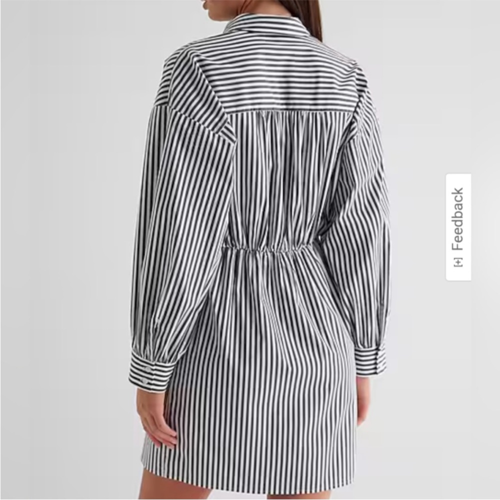 EXPRESS  Striped Fitted Poplin Long Sleeve Mini Shirt Dress SIZE: SMALL - Picture 3 of 10